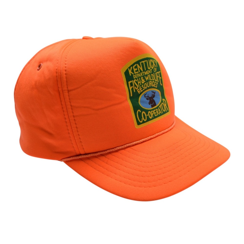Vintage 90s Kentucky Fish & Wildlife Co-Operator Hat Orange Snapback Trucker Cap - Picture 3 of 12